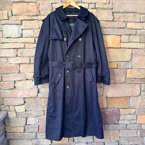 Lauren Ralph Lauren 48R Men Double Breasted Belted Trench Coat Black Remove Wool